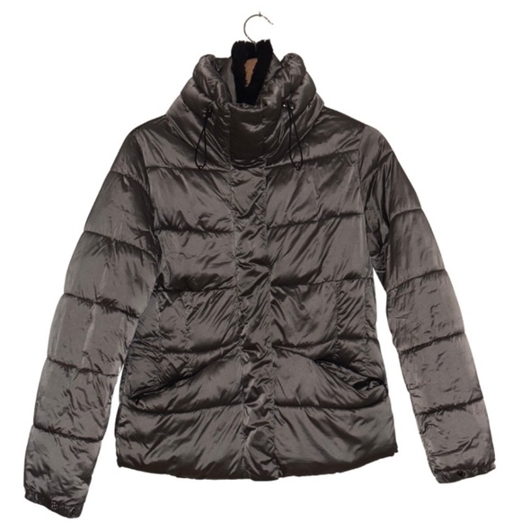 MANGO-MNG Metallic Gray Puff Jacket - Picture 1 of 5